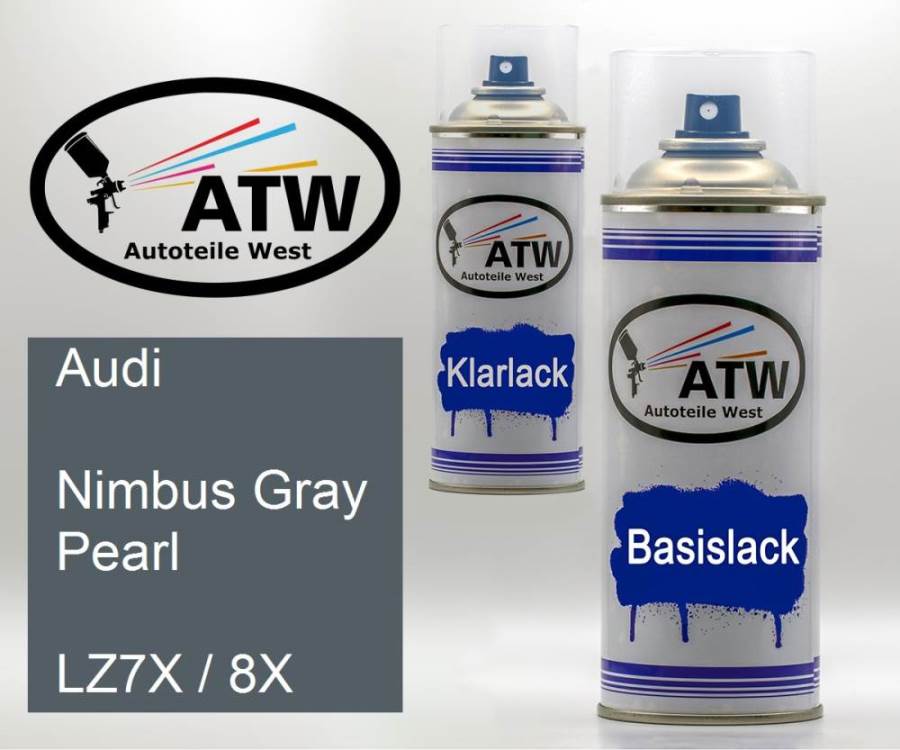 Audi, Nimbus Gray Pearl, LZ7X / 8X: 400ml Sprühdose + 400ml Klarlack - Set, von ATW Autoteile West.